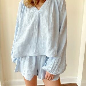 NWT Mable Blue Linen shorts set